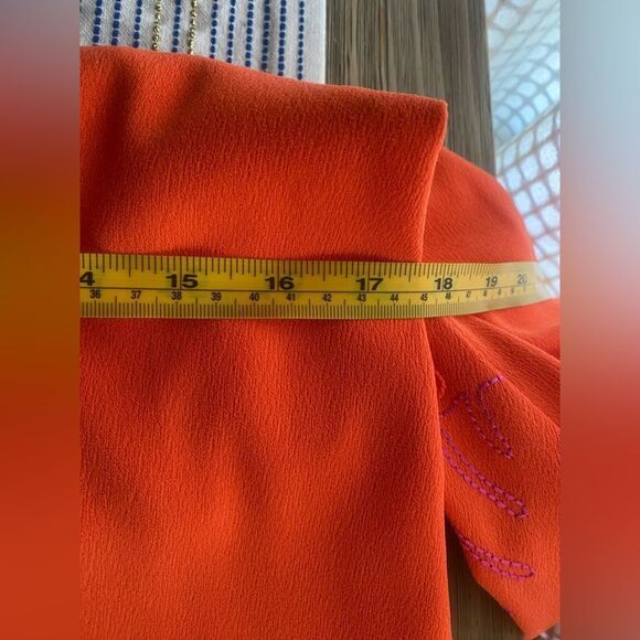 Trina Turk womens Mini Dress Orange 3/4 Balloon Sleeve Embroidered V Neck Small - Picture 12 of 13